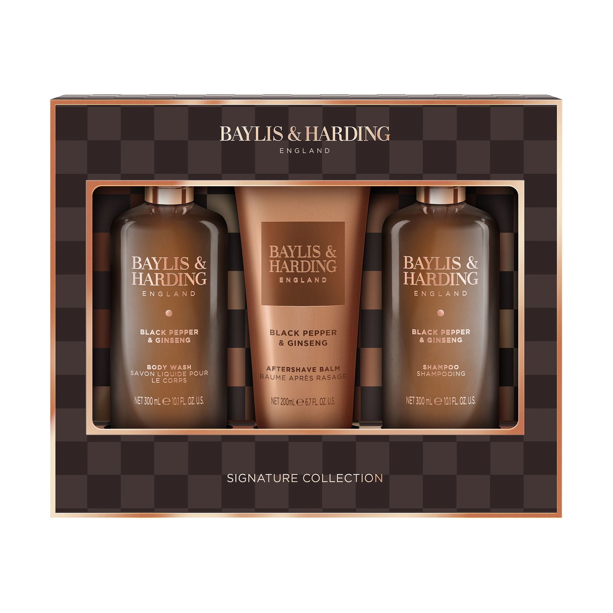 Уцінка! Чоловічий набір Baylis &amp; Harding Black Pepper &amp; Ginseng Men's Luxury Bathing Trio Gift Set (гель для душу, 300 мл + бальзам, 200 мл + шампунь, 300 мл)